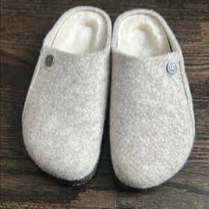 Birkenstock Cream Wool Slippers